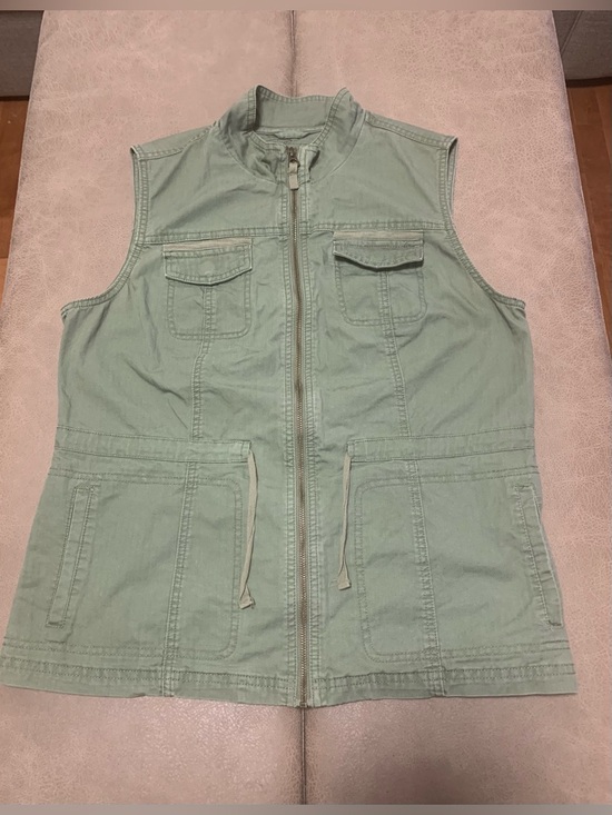 Merona Jackets & Blazers - Merona Womens Washed Wear Olive Cotton Canvas Utility Zip Vest Jacket Size Large